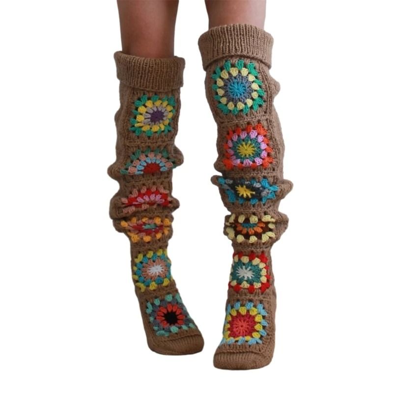 Vintage Crochet Thigh High Socks Winter Warm Boot Stockings for Women