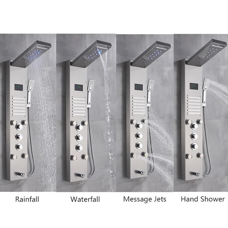 LED Rainfall Shower Panel with Digital Display and Massage Jets