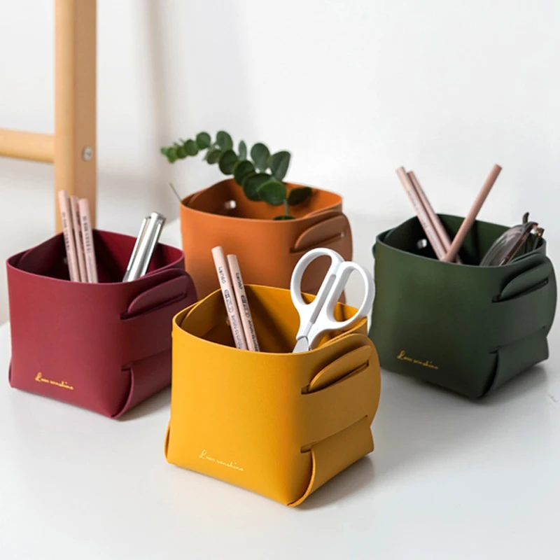 Nordic PU Leather Storage Box Jewelry Keys Display Tray Creative Makeup Organizer Books Plants Holder Desktop Decorate