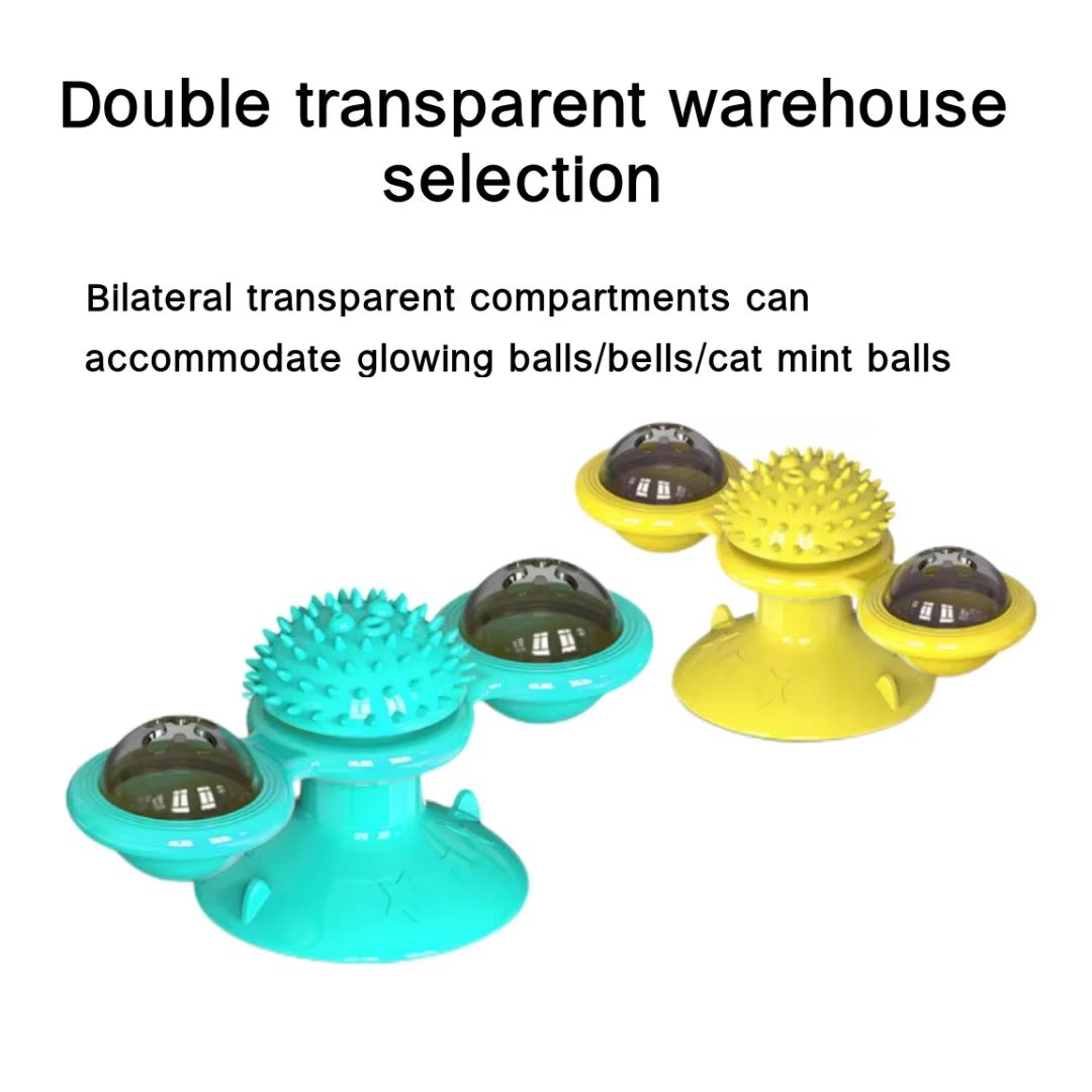 Windmill Interactive Cat Toy with Suction Cup, Catnip Ball Toy & Tooth-Cleaning Brush