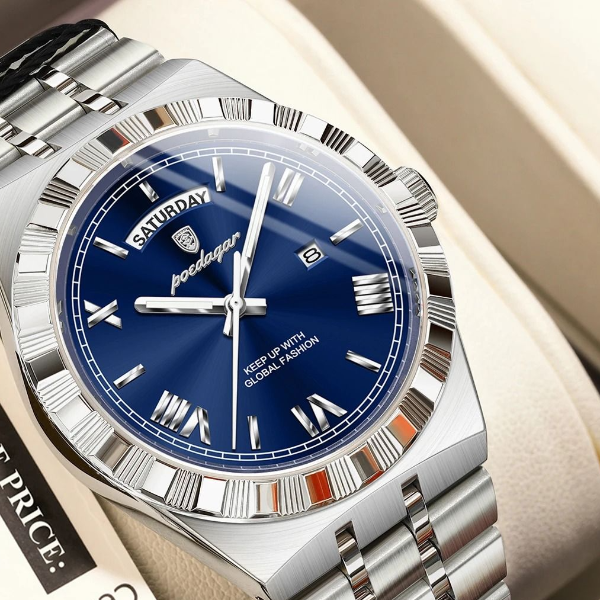 Poedagar Luxury Business Men Watch with Week and Date Display