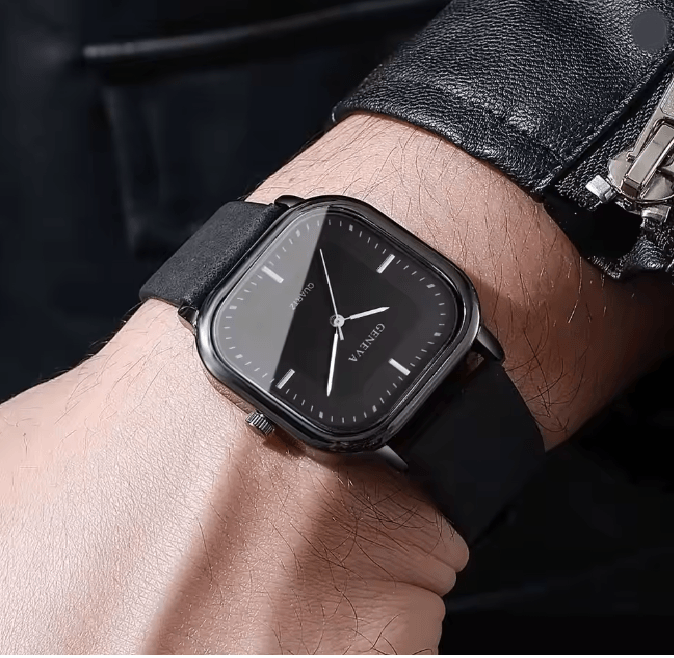 Square Minimalist Leather Strap Quartz Watch for Men