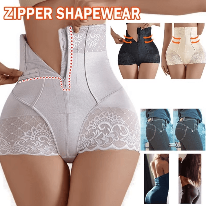 High Waist Tummy Control Panties – Zipper Seamless Body Shaper Pants for Women, Postpartum Support