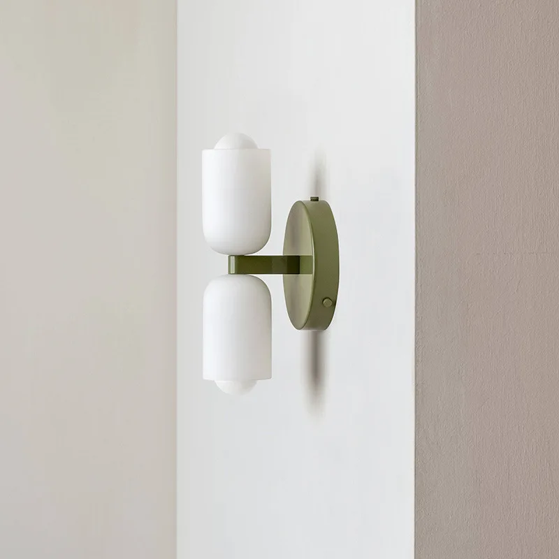 Double Headed French Cream Wind Wall Lamp, Bedroom Living Room Master Light, High Grade Medieval Glass Staircase Lamp