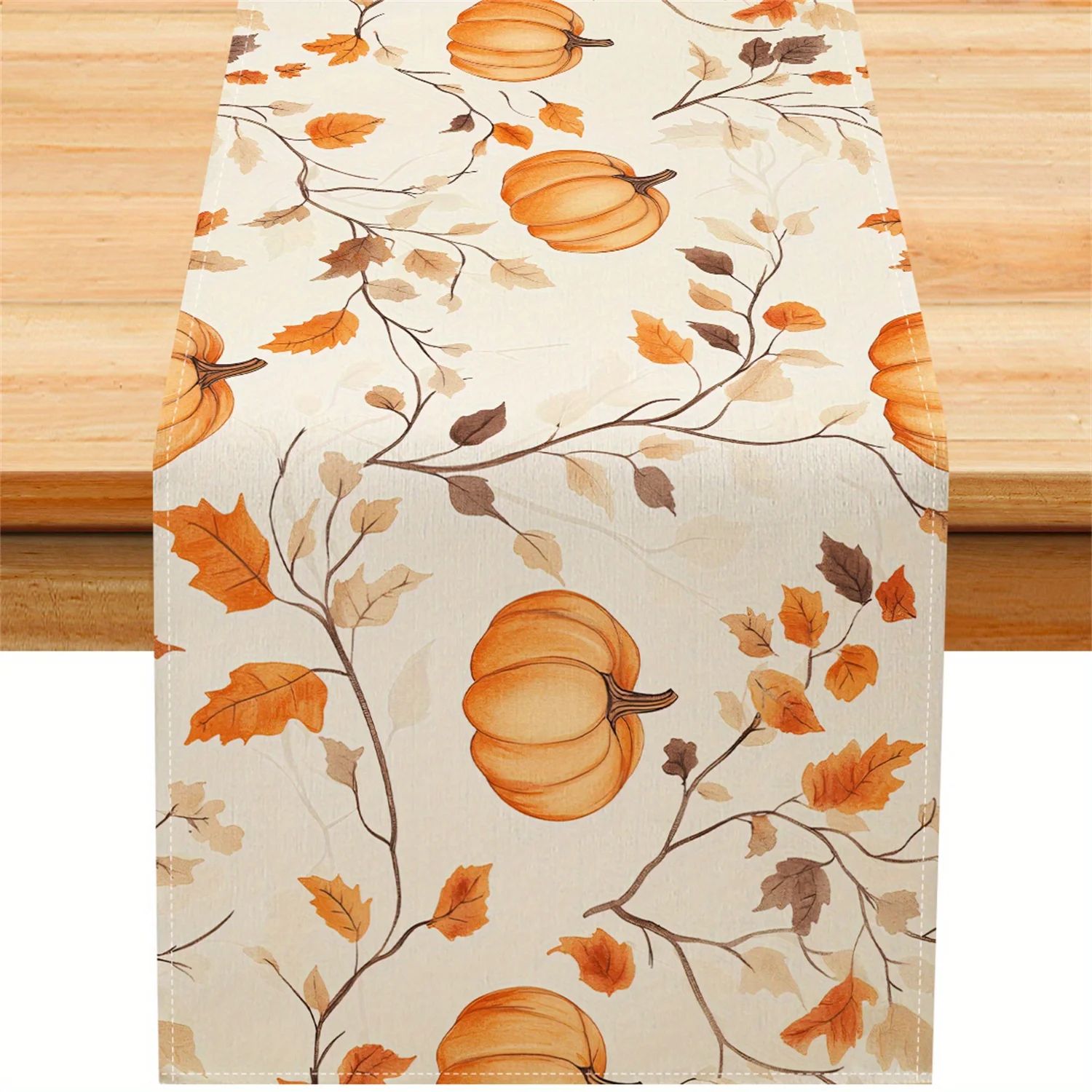 Pumpkin Fall Leaves Table Runner Decor