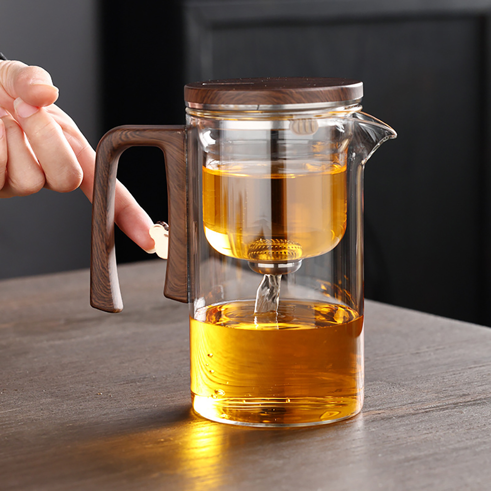 New Tea Pot with Magnetic Switch, Glass, Wood Handle, Tea Separation