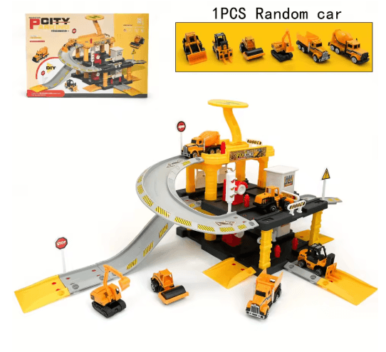 Interactive City Car Track Set with Parking Lot Road Play System