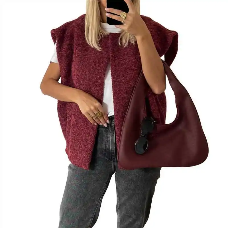 Elegant Women's Wool Vest, Korean Dongdaemun Double Sided Design, Hand Sewn V Neck Vest, Fashionable Outerwear Jacket