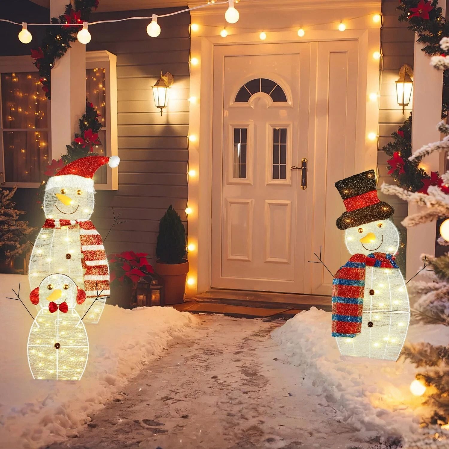 Xmas Garden Yard Snowman, 2D Christmas Snowman Lamp Decor, Warm Light for Garden, Holiday Winter Decor