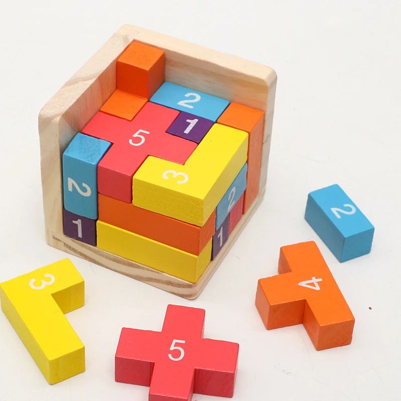 Colorful Wooden Blocks Puzzles Classic Luban Lock Cube, 3D Puzzle Toys for Kids & Adults, Brain Teaser Logic Game Gift