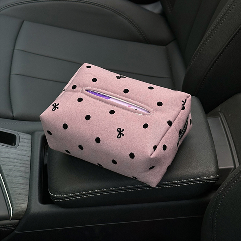 Fashionable Car Tissue Box, Creative Hanging Design, Polka Dot and Bow Tie Pattern, Multi Functional In Car Tissue Paper