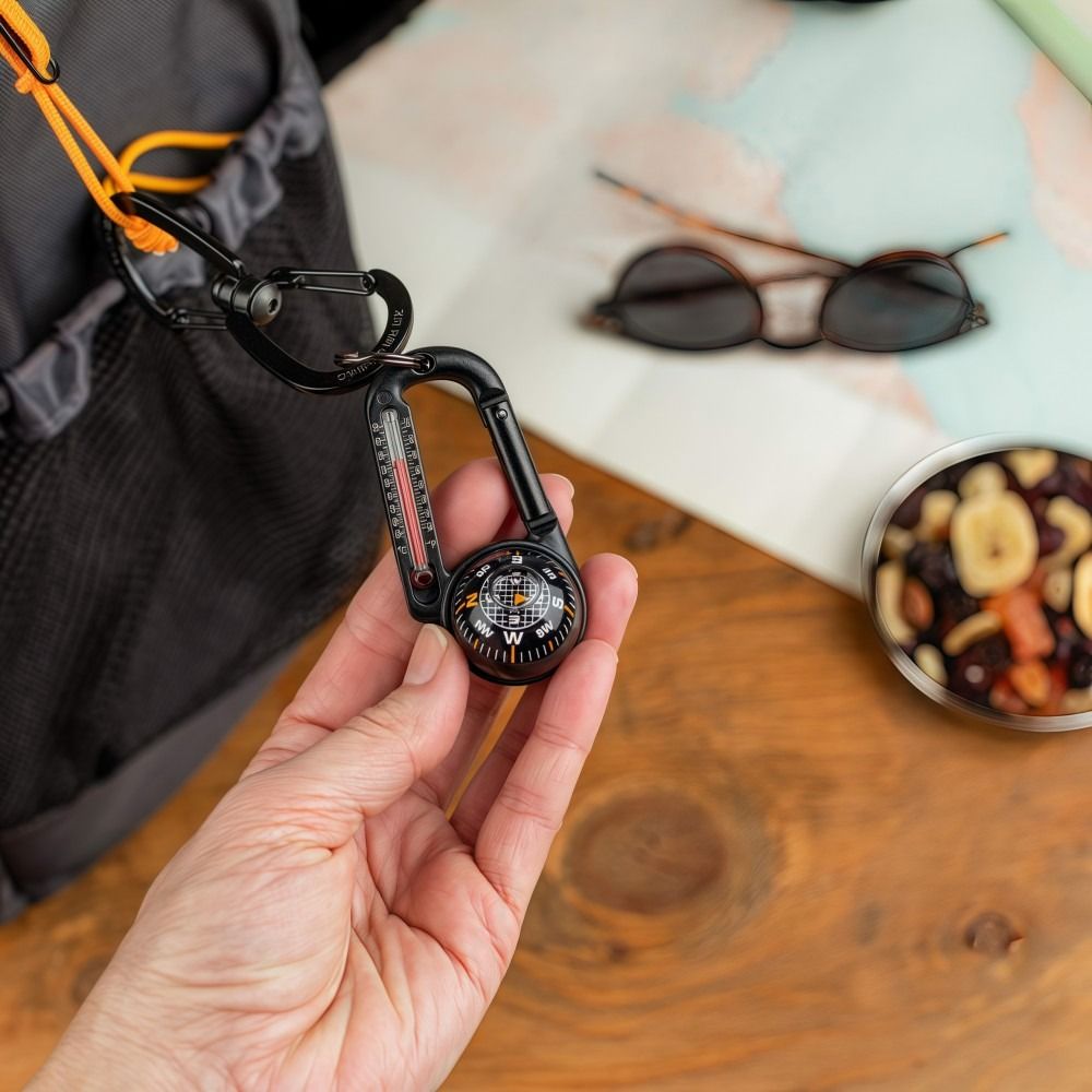 Multifunctional  Survival Carabiner Keychain with Compass and Thermometer