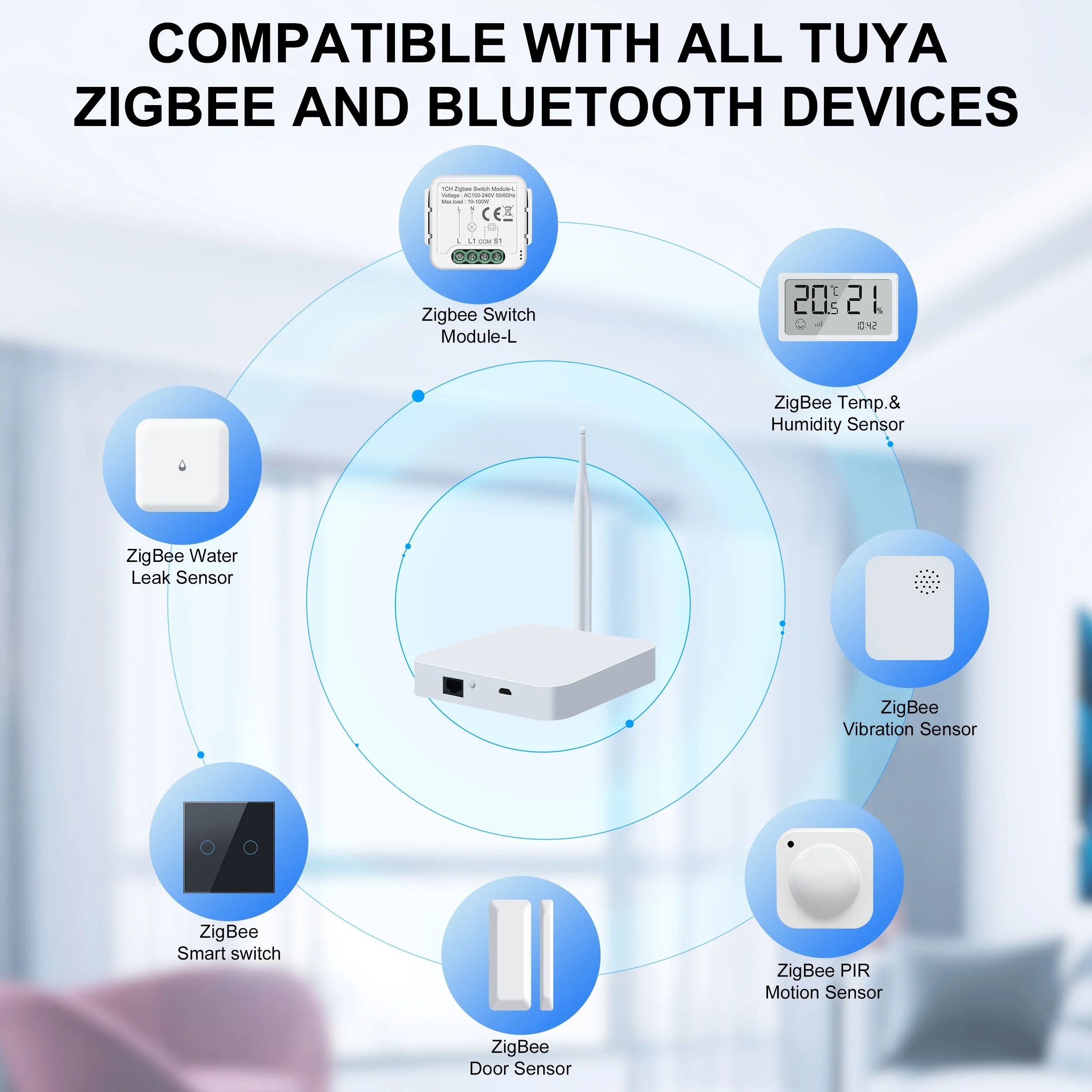Tuya ZigBee 3.0 Gateway Hub with Antenna Smart Home Bridge Compatible with Alexa and Google Home