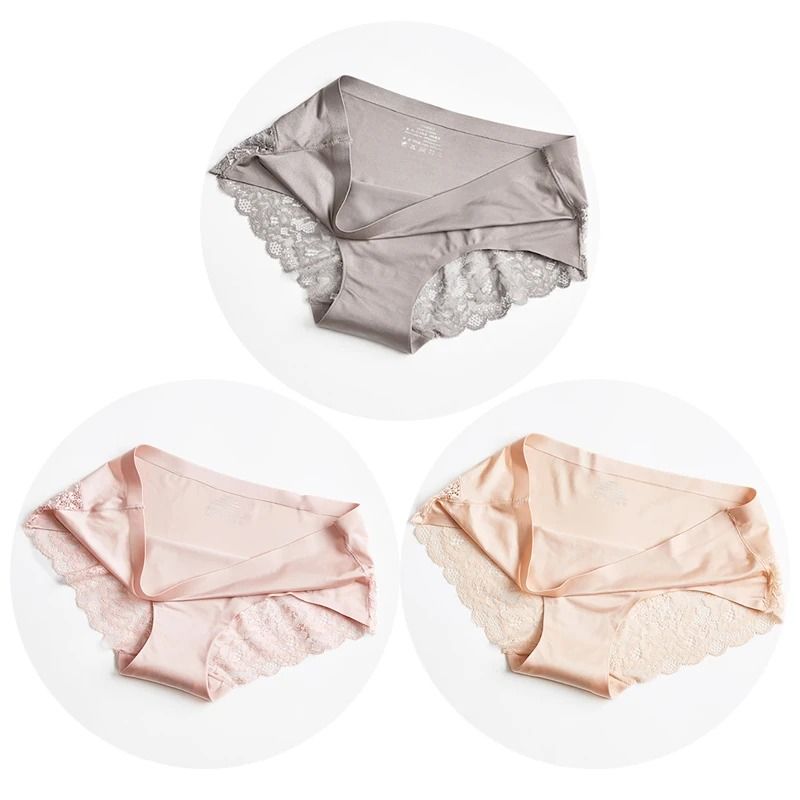 Womens Panties Lace Underwear Satin Briefs Three Piece Set Soft Cozy Underpants