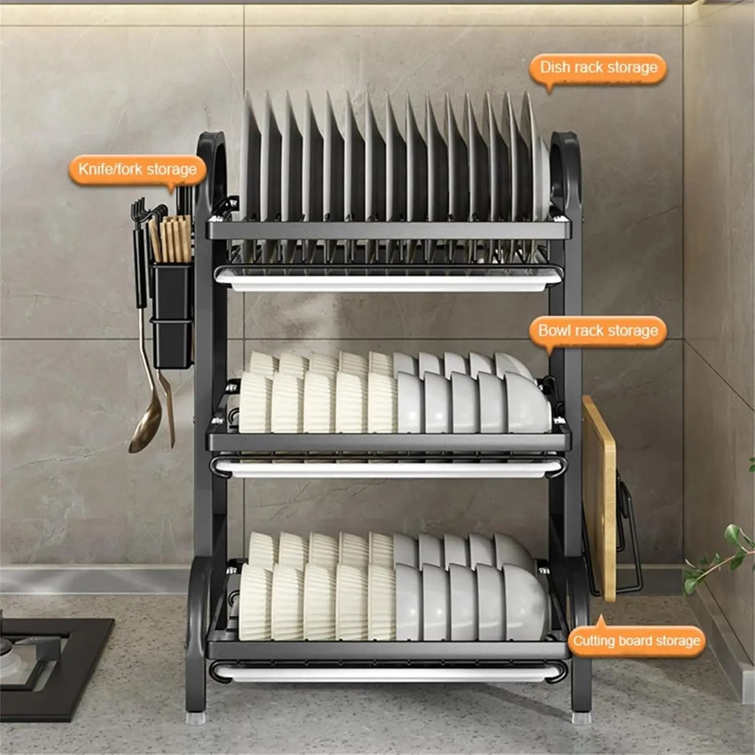 Three-Tier Space-Saving Dish Rack – Large Capacity Kitchen Countertop Utensil Holder & Draining System