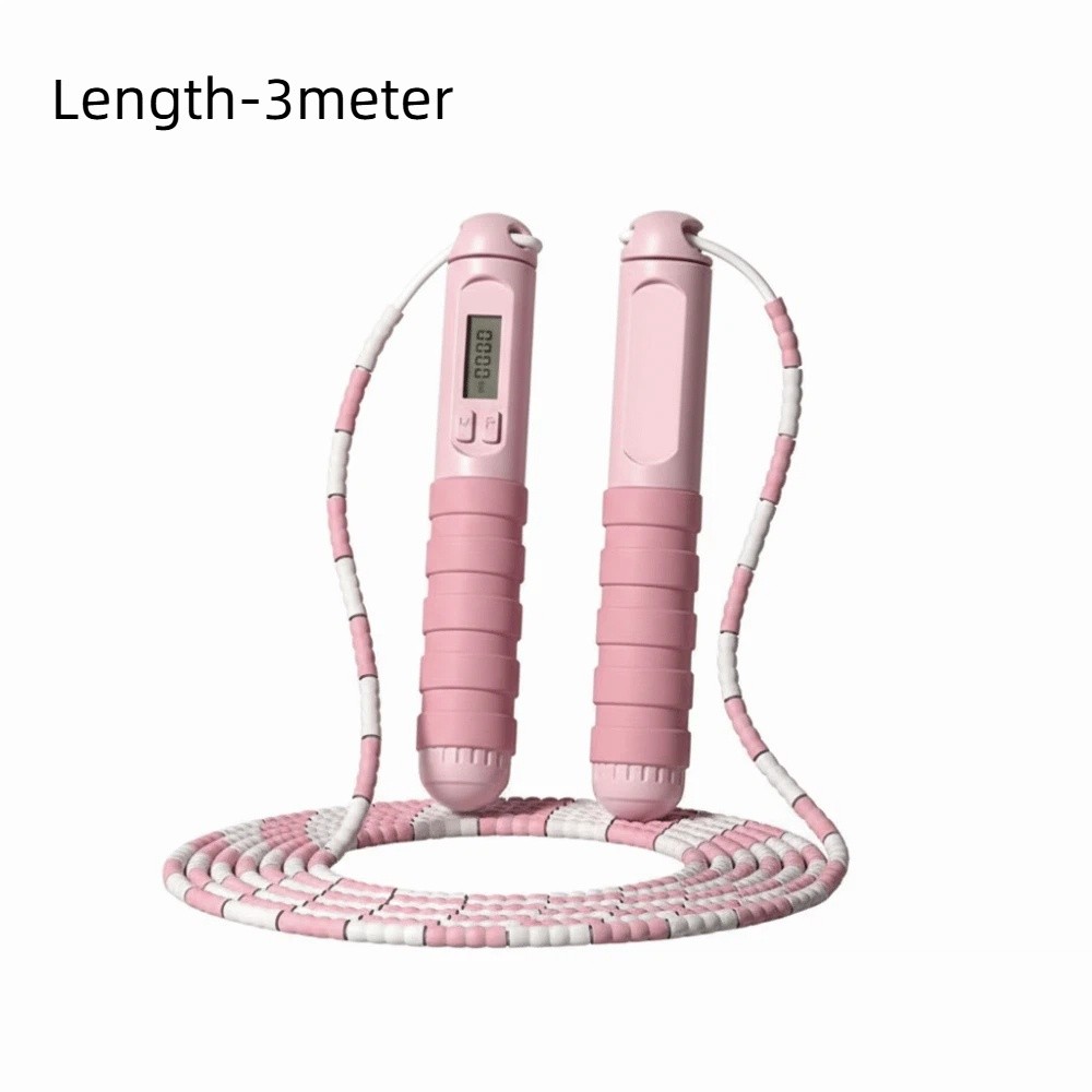 Adjustable Length Soft Beaded Jump Rope, No Tangle Bamboo Stem Training Rope
