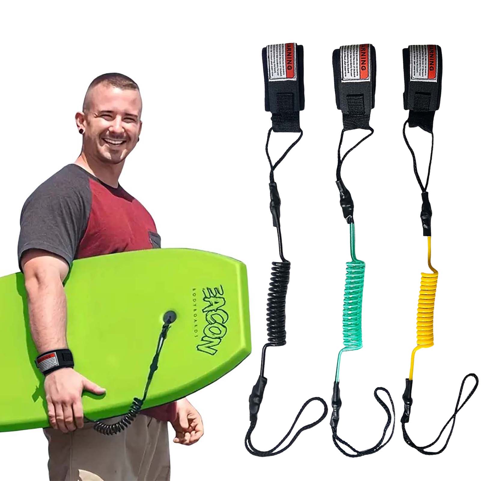 Coiled surf leash with wrist strap secure bodyboard leash for small to medium waves