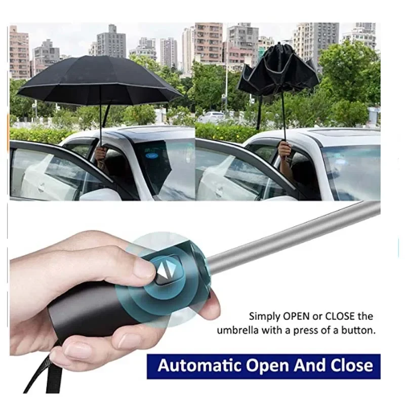 Windproof Reverse Folding Umbrella with UV Protection & Reflective Stripe