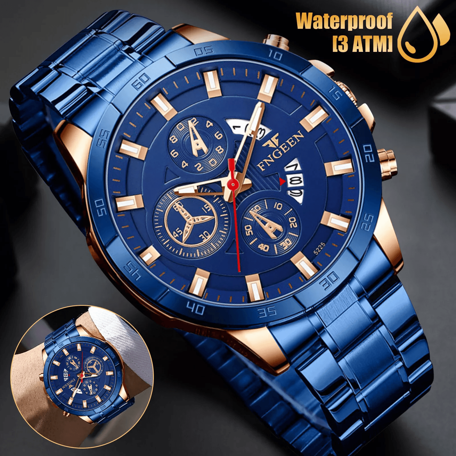 Waterproof Men's Watch Stainless Steel Quartz Classic Business Wristwatch