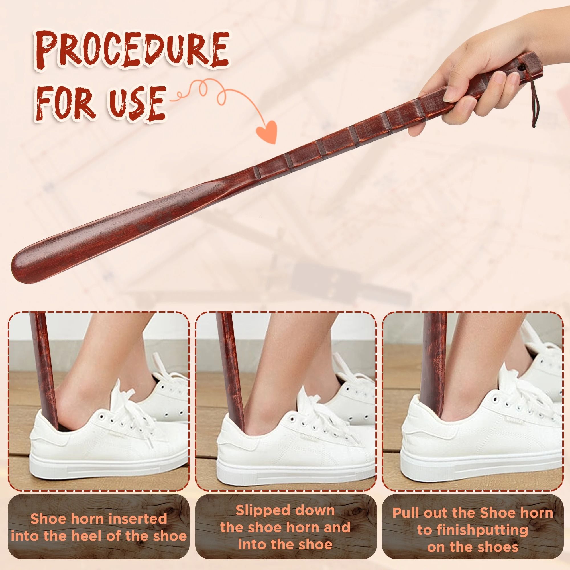 54 cm Long Wooden Shoe Horn Flexible Handle Shoe Lifter