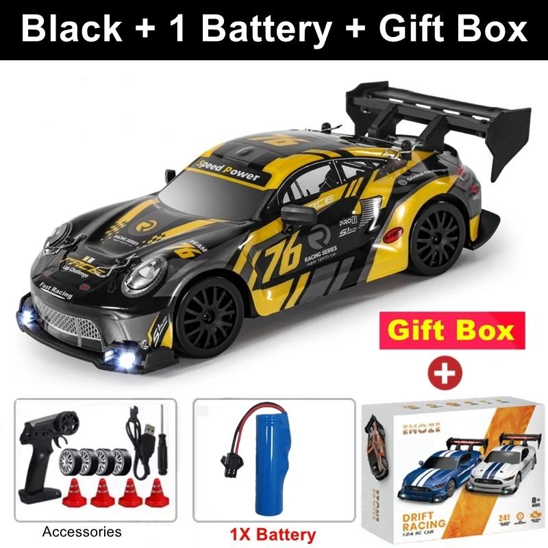 4WD RC Drift Car with LED Lights Rechargeable Remote Control Racing Toy