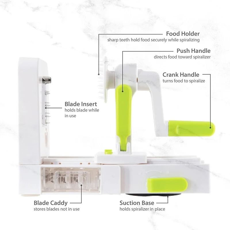 5-in-1 Professional Rotary Vegetable Spiralizer – Foldable Veggie Pasta & Spaghetti Maker