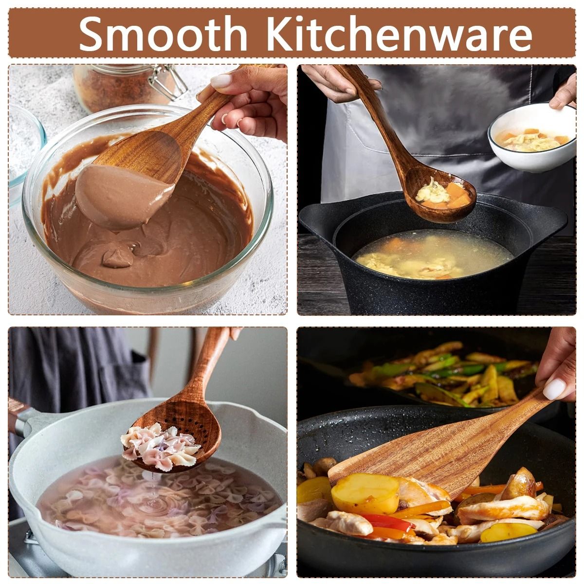 10-Piece Wooden Kitchen Utensil Set and Handcrafted Cooking Spoons