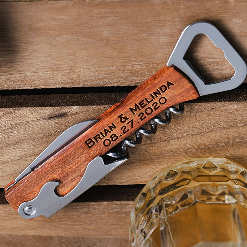 Beer Bottle Opener, Wood Handle Corkscrew Wine Opener for Wedding Gift