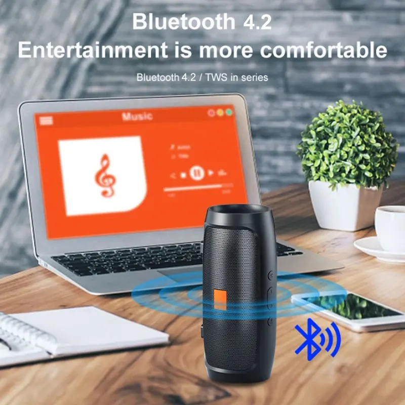 Portable Bluetooth Speaker with Subwoofer and TF USB Playback, Outdoor Wireless Stereo Sound
