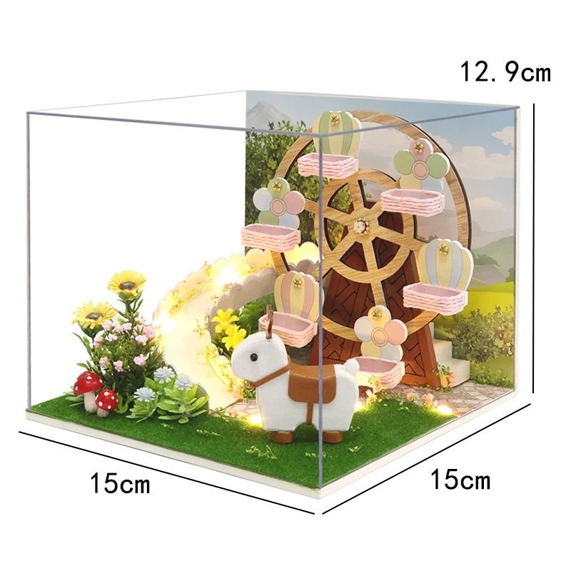 DIY Wooden Mini Dollhouse with Furniture and LED Lights