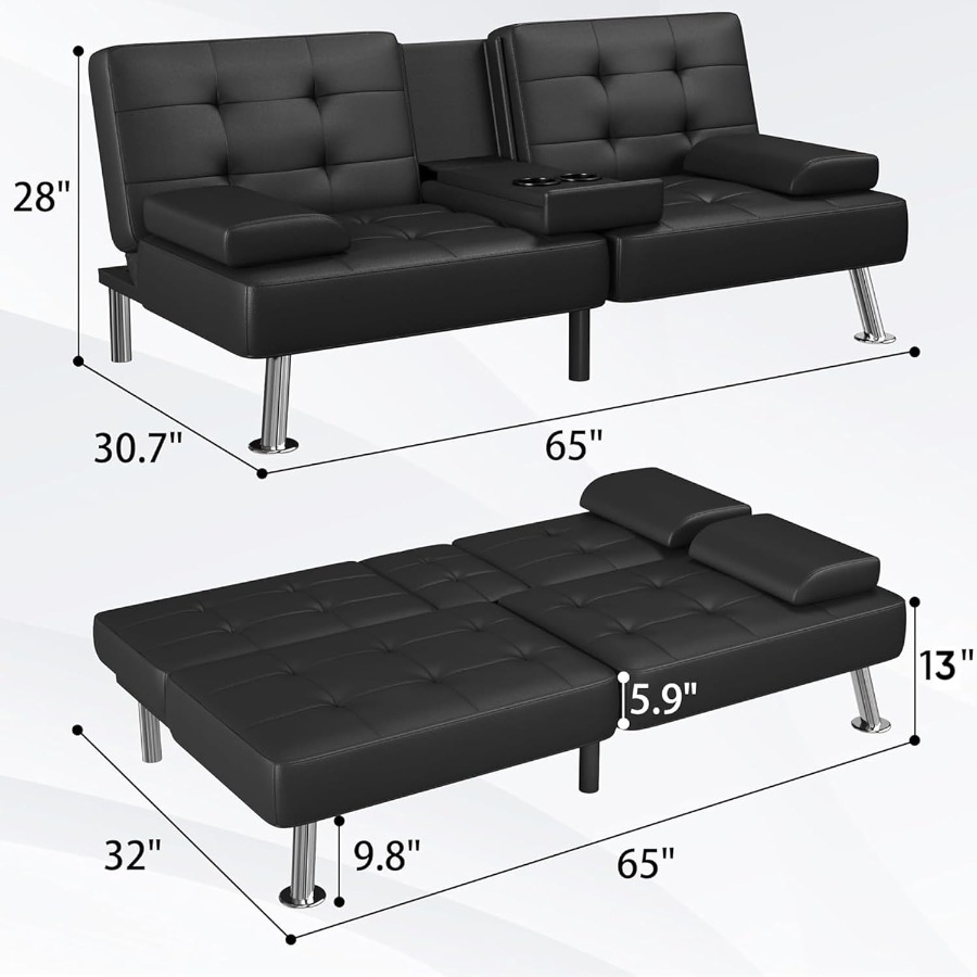 Space-Saving Modern Futon Sofa Bed with Convertible Recliner Design, Ideal Living Room Solution