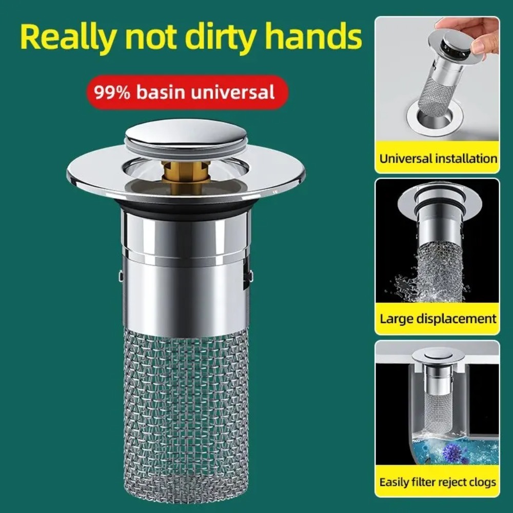 Stainless Steel Odor-Proof Leak Plug for Washbasin – Universal Press Type Sink Drain