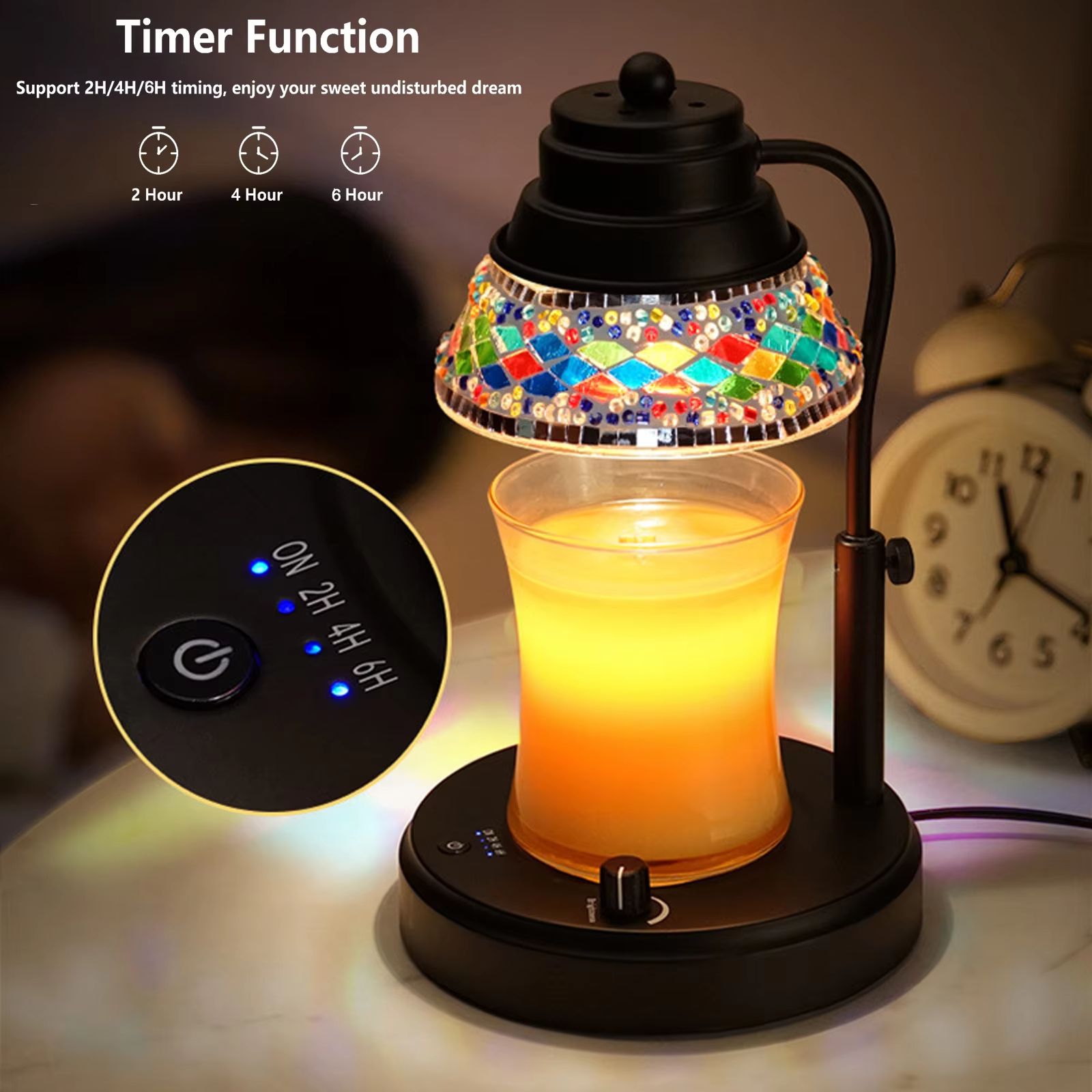 Colorful Diamond Candle Warmer Lamp with Timer Adjustable Height Dimmable Wax Melt Lamp