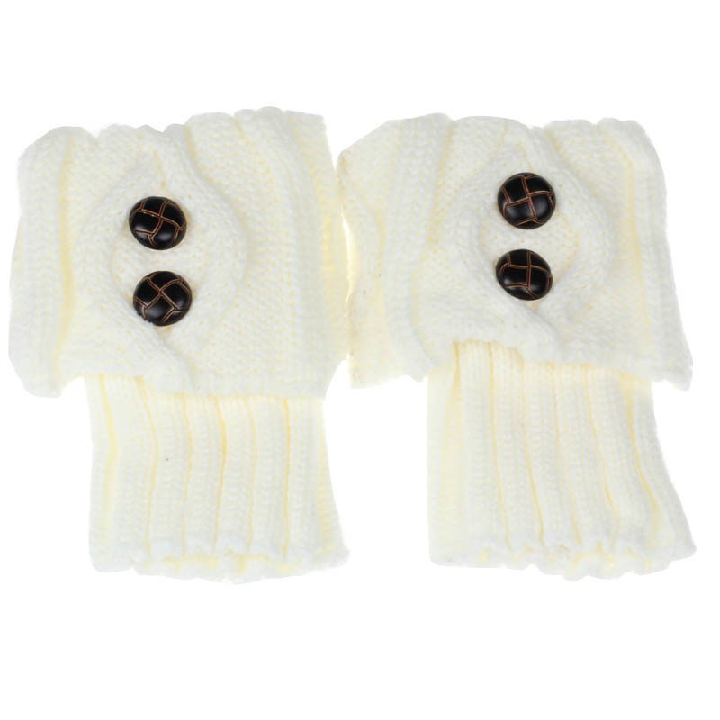Autumn Winter Women's Knitted Wool Socks with Buttons, Fashion Boot Cover Leg Warmers & Foot Warmer
