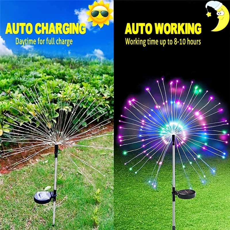 Holiday Lighting Firework Lights for Garden Patio, Solar Fireworks Lights Outdoor, Wedding, Christmas, Wall Decor