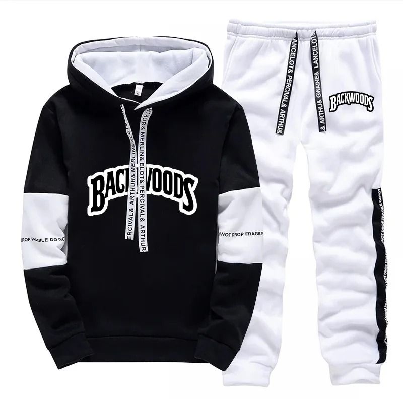 Mens Casual Tracksuit Print Sweatshirt and Sweatpants Set