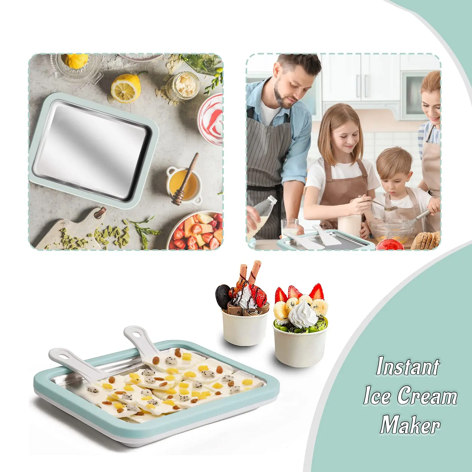 Multifunctional Rolled Ice Cream Maker, Cold Sweet Fried Ice Pan, DIY Household Frozen Yogurt Maker, Homemade