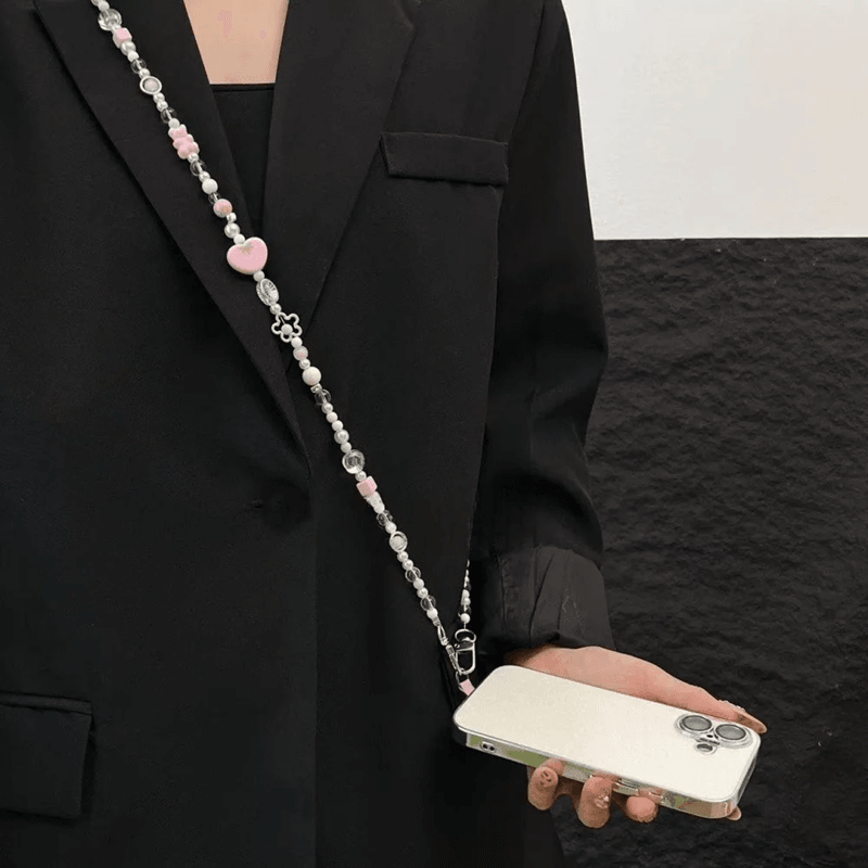 Cute Strawberry Beaded Crossbody Phone Charm Strap