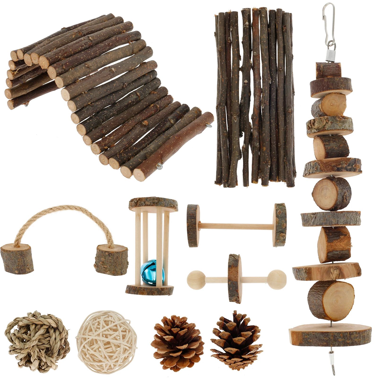 Natural Wooden Small Pet Chew Toy Set
