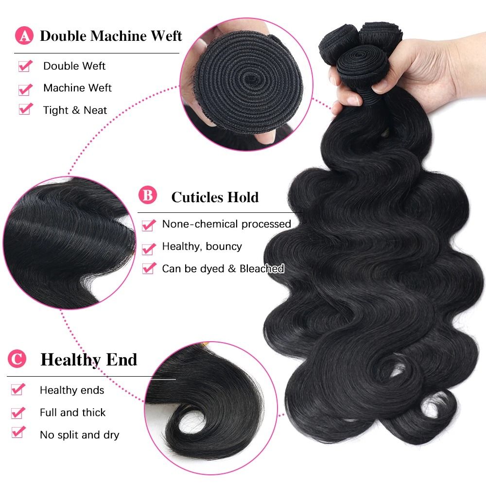 Brazilian Body Wave Remy Human Hair Bundles Double Weft Extensions 38 to 40 Inch