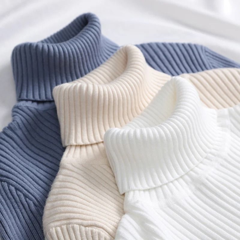 Elegant Ribbed Turtleneck Cashmere Soft Knit Pullover Basic Winter Jumper for Women