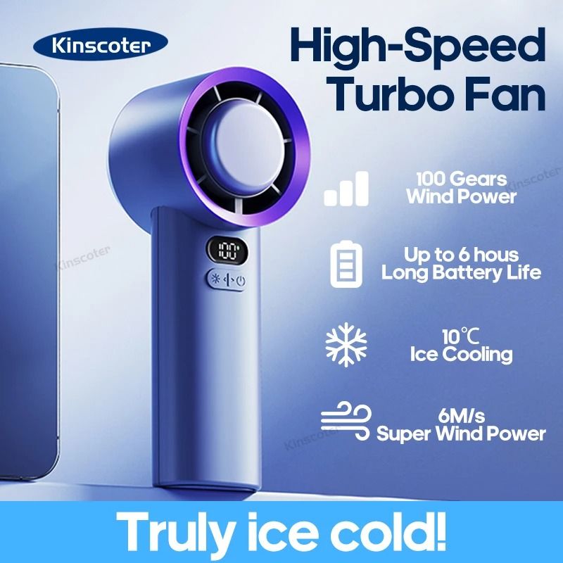 Portable Handheld Turbo Fan with 100 Speed Settings and Ice Cooling