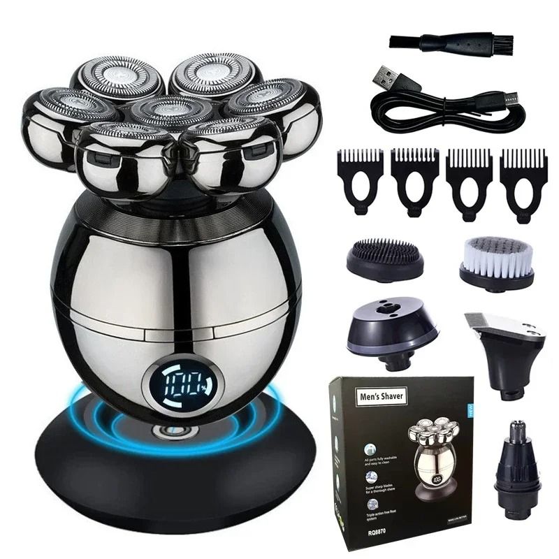 Newest 5 in 1 Electric Shaver 7D Floating Cutter Head Bald Hair Clipper with Wireless Charging