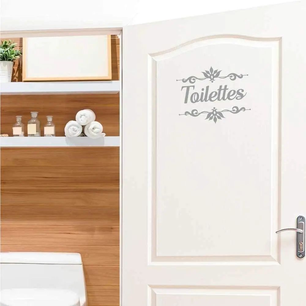 Elegant Floral Toilet Door Sticker Waterproof Vinyl Decor
