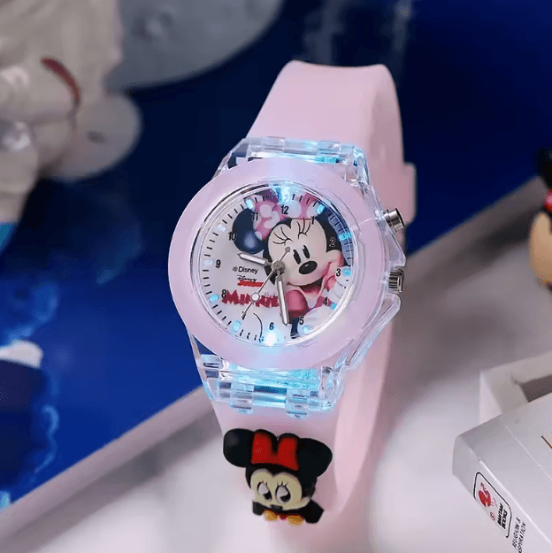 Disney Minnie Mickey Kids Light-Up Watch – Cartoon Flashing Silicone Wristwatch Toy