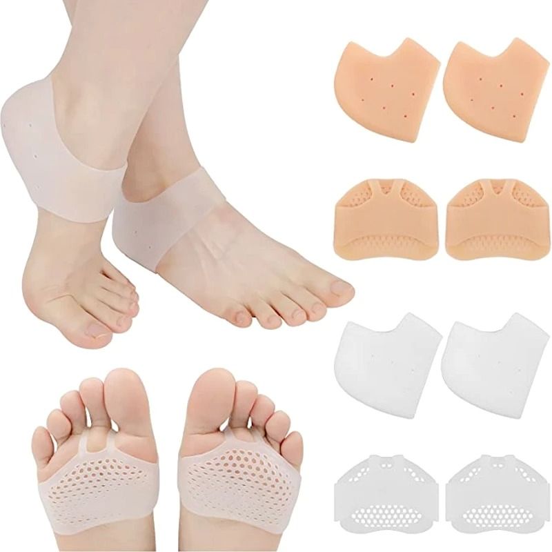 Silicone Gel Heel Protectors with Metatarsal Pads Foot Pain Relief and Blister Prevention