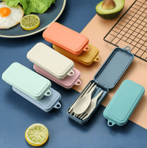 Portable Wheat Straw Cutlery Set 4PCS Travel Camping Tableware Kit