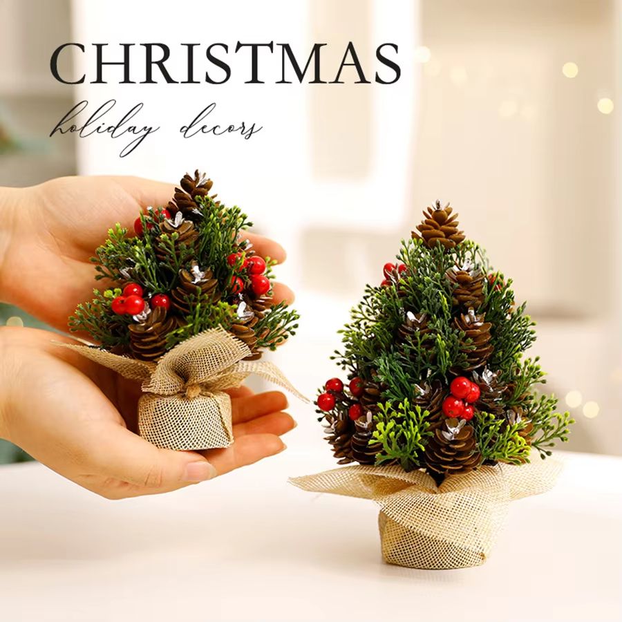 Mini Small Christmas Tree Tabletop Ornament – Festive Desk Decoration for Holiday Decor