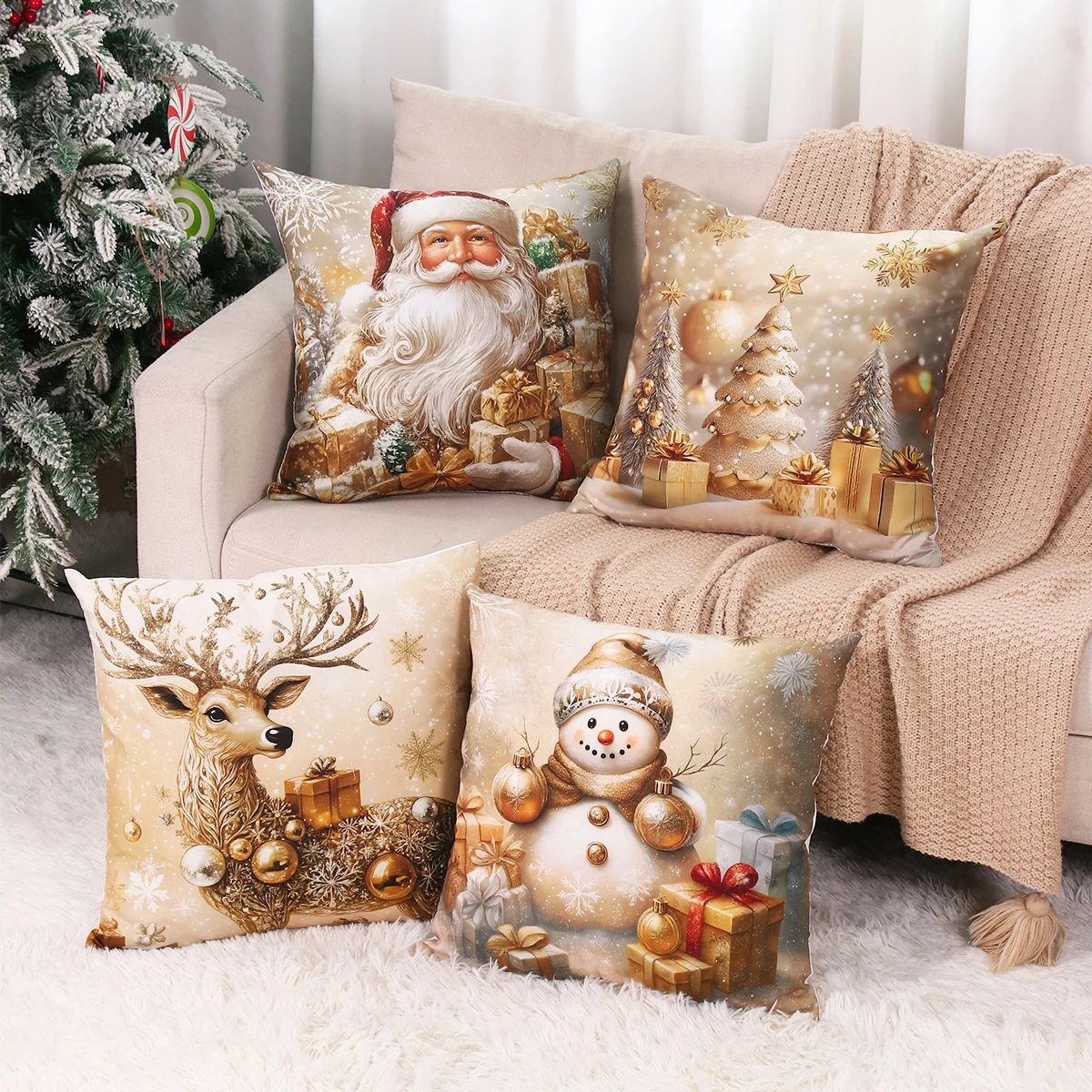 Merry Christmas Santa Pillow Cover Set 4pcs