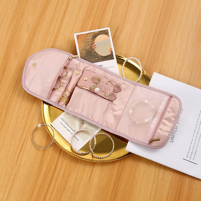 Foldable Jewellery Roll, Convenient Jewellery Organiser for Travel & Home Velvet Cosmetic Bag, Jewelry Display Pouch